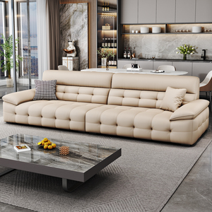 New High Back Genuine Leather <b>Sofa</b> Modern Minimalist Design Straight Three Seater Living Room Set - Product Image 3