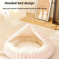 Coussin rond pour chat et chien, chaud et douillet pour l'hiver, antidérapant, lavable en machine, ultra-doux et moelleux, avec couvercle