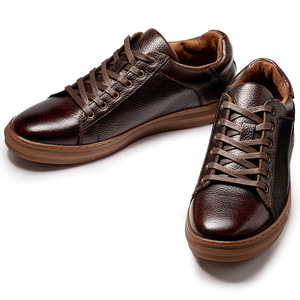 Baskets basses décontractées pour hommes en cuir véritable grande taille à lacets, couleur unie marron foncé, respirantes et antidérapantes pour l'automne - Product Image 6