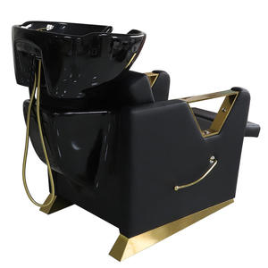 Sillón de peluquería de fibra de vidrio de alta calidad con reposabrazos de acero inoxidable dorado, elevación manual de piernas y color personalizable para uso en salones de belleza y parques. - Product Image 6