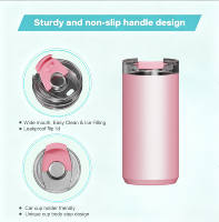 Gobelet isotherme en acier inoxydable avec logo personnalisé, revêtement poudré, 16oz 20oz, avec poignée, couvercle à paille, sans BPA