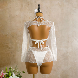 Ensemble bikini deux pièces sexy en maille pour <span class=keywords><strong>femme</strong></span> avec haut à manches longues, dos nu et <span class=keywords><strong>taille</strong></span> basse - Product Image 4