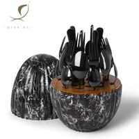 QIAN HU – Ensemble de couverts de luxe léger en acier inoxydable 304, motif treillis or et argent, forme œuf, style occidental, coloré, 24 pièces
