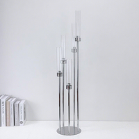 Candélabre en fer à 5 bras avec abat-jour en verre, porte-bougie multi-niveaux de haute qualité pour centre de table de mariage, allée de cérémonie et décoration événementielle