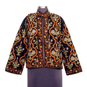 Amazing Look Cotrise Embroidery Floral Quilted Autumn Winter <b>Jacket</b> Women's Regular Length <b>Mandarin</b> <b>Collar</b> Full Sleeve Button - Product Image 1