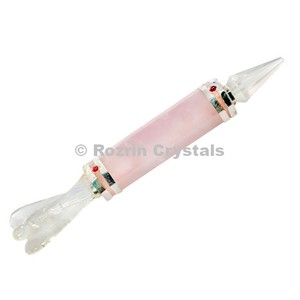 Compre varitas de piedras preciosas curativas de cristales Rozrin |   Punta de Ángel de Cuarzo Rosa Tallada y Grabada, Decoración Feng Shui para el Hogar - Product Image 1