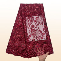 Tissu en dentelle à sequins français, maille brodée, textile en filet pour robe de soirée pour femmes
