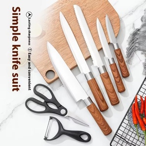 Hot Selling Stainless Steel <b>Knife</b> <b>Set</b> Kitchen Chef <b>Knives</b> Scissor Peeler Kitchen <b>Knife</b> & Accessories with Wood Grain Handle - Product Image 2