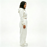 Ensemble deux pièces pour femme : sweat à capuche zippé blanc texturé et pantalon large, coupe décontractée, motif gaufré, tenue de détente, survêtement