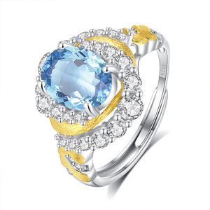 Anillo vintage de plata 925 chapado en oro, cepillado, bicolor, con piedra de cristal natural de corte ovalado de 7*9 mm, joyería llamativa para mujer. - Product Image 1