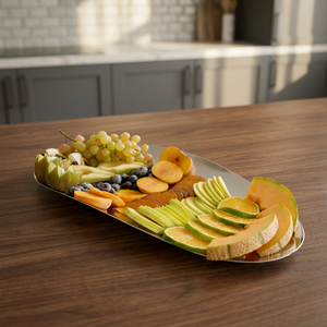 Plateau de service à fruits en métal moderne, plateau à fruits ovale décoratif, plateau de service de luxe pour la table, pour les dîners et les réceptions - Product Image 2