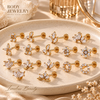 Boucles d'oreilles clous en acier inoxydable plaqué or à dos plat et fileté pour cartilage et lèvre, avec motifs lune, feuille, fleur et étoile pour femme
