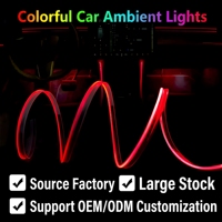 Kit d'éclairage ambiant RGB pour voiture avec synchronisation musicale contrôlée par application, bande néon à fibres optiques pour la décoration intérieure automobile, 12V universel