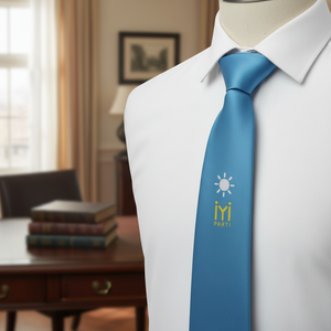 Corbata italiana con logotipo de fiesta IYI Amarillo Blanco Turquesa - Product Image 3