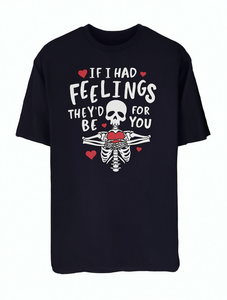 T-shirt Skeleton Feelings per San Valentino, unisex, a maniche corte, girocollo, con grafica, 100% cotone jersey, vestibilità regolare - Product Image 1