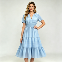 Robe longue décontractée Posimia multi-couches à volants cascade et taille élastique, idéale pour l'été, le printemps et l'automne, couleur unie, ODM/OEM