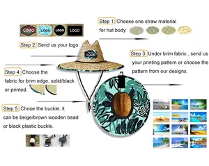 Custom High Quality Unisex Sun Proof Summer Surfing Fishing Wide Brim Lifeguard Natural Straw Beach Hat