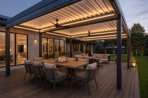 Pérgola moderna RKOVE RK-C3 4*6 con techo de lamas motorizadas, luz LED y ventilador de techo, gazebo de jardín para patio. - Product Image 3