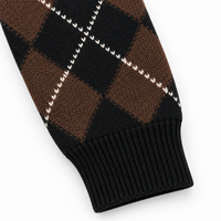 OEM Trendige Retro Preppy Argyle-Muster Weiche Mischgarn-Strickjacke Flauschige Lose Drop-Shoulder V-Ausschnitt Strick-Oberbekleidung