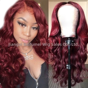 Parrucche da donna africane transfrontaliere, <span class=keywords><strong>capelli</strong></span> ricci lunghi con riga centrale stile europeo-americano, grandi onde, rosso <span class=keywords><strong>vino</strong></span>, <span class=keywords><strong>capelli</strong></span> sintetici trasparenti - Product Image 2