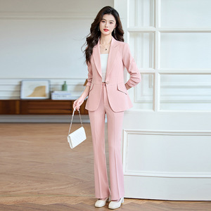 Pink Women's Suit <b>Set</b> Polyester Full Sleeve Anti-Wrinkle <b>Office</b> Lady Autumn Formal Wear - Product Image 3