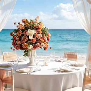 Centro de mesa de rosas artificiales realistas en rojo, <span class=keywords><strong>rosa</strong></span> y <span class=keywords><strong>naranja</strong></span>, personalizado de fábrica, para decoración de eventos de boda. - Product Image 1