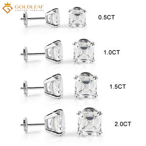 Boucles d'oreilles clous en or plaqué or 10K 14K 18K avec diamants de laboratoire taille Asscher IGI DEF VVS 0.5CT-2CT, cadeau de mariage, bijoux Goldleafgem - Product Image 1