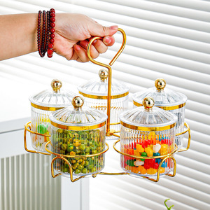 Divided Snack Platter With 5 Glass <b>Jars</b> Gold Frame Lid Party Home Use - Product Image 1