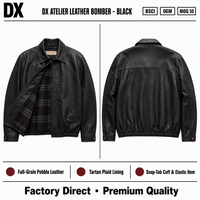 Blouson Bomber en Cuir Pleine Fleur Grainé Personnalisé 420 g/m² avec Doublure Tartan, Manches à Boutons Pression et Ourlet Élastique – Vêtement d'extérieur Streetwear OEM ODM