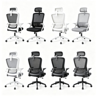 Chaise de bureau ergonomique en maille avec appui-tête réglable, accoudoirs rabattables, soutien lombaire, pivotante, pour bureau à domicile