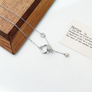 S925 Sterling Silver <b>Necklace</b> For Women Geometric Double <b>Ring</b> Heart Pendant Choker Everyday Wear - Product Image 2