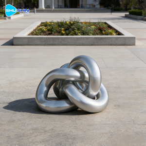 Escultura Moderna Abstracta de Acero Inoxidable Electrochapado Personalizada con Impresión UV y Pulido para Uso en Exteriores con Logotipo Fundido - Product Image 5