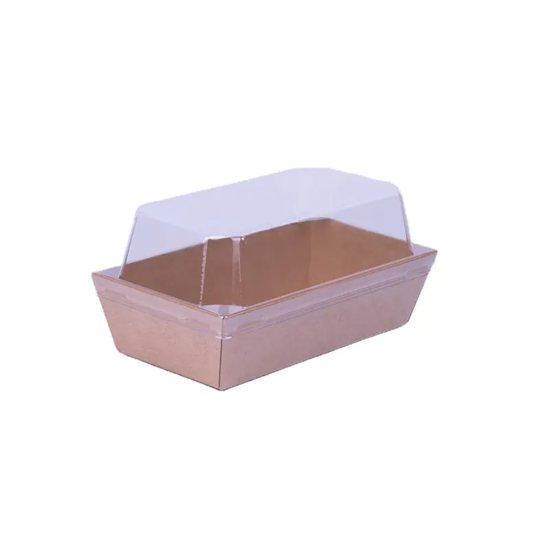 Caixa de papel para bolos de pastelaria e biscoitos de papel Kraft, embalagem de sobremesa com tampa de PVC transparente