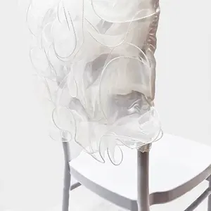 Organza สีขาวงานแต่งงานเก้าอี้ตกแต่งด้านหลังเก้าอี้กลับหมวกดอกไม้ SASH Decor สำหรับ Chiavari เก้าอี้