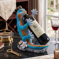 Support à Bouteille de Vin en Résine Peint à la Main, Lézard Coloré Créatif, Sculpture Vivante de Gecko, Porte-Bouteille, Ornement Artisanal pour Bar à Domicile et Table