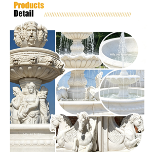 Grande fontaine d'eau en marbre naturel MILY avec statue de cheval, grande fontaine de <span class=keywords><strong>jardin</strong></span> en pierre pour décoration extérieure - Product Image 5