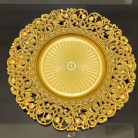 Assiettes de présentation dorées de luxe en gros, 33 cm, en plastique, haute qualité, livraison rapide, faible MOQ, pour mariages, fêtes et événements