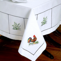 Nappe rectangulaire en lin brodé, faite à la main, de haute qualité, élégante et traditionnelle, réutilisable, design personnalisé, taille sur mesure