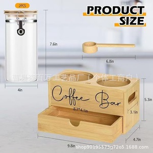 Bamboo Coffee Storage <b>Box</b> With <b>Glass</b> Jars And Drawer For Coffee Beans And Pods - Product Image 4