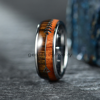 Bagues de mariage en tungstène pour hommes Gentdes Jewelry, incrustation bois, 8 mm, bombées, en carbure de tungstène, bagues en bois pour hommes, bijoux flèche