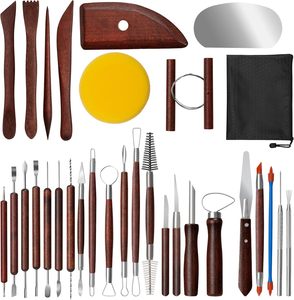 Kit de Herramientas de Arcilla, <span class=keywords><strong>31</strong></span> Piezas, Herramientas de Cerámica Rojas, Prácticas Herramientas de Escultura de Arcilla Polimérica, Arcilla de Secado al Aire, Modelado, Tallado, Dibujo, Moldeado - Product Image 1