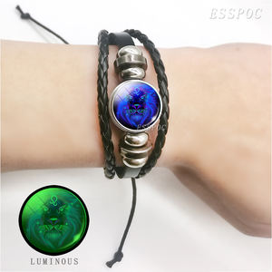 Vintage 12 Signe du Zodiaque Verre Cabochon Tissé Bracelet Constellations Lumineux Bracelet Charme Bijoux pour Hommes Femmes Christian - Product Image 3