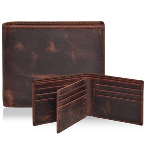 Top Grain Crazy Horse Genuine Leather Wallets for Men Rfid Blocking Credit <b>Cards</b> <b>Holder</b> <b>Slim</b> Trifold Wallet - Product Image 1