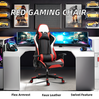 Chaise de bureau et de jeu moderne ergonomique rouge, accoudoir réglable en hauteur, meuble intelligent avec assemblage facile