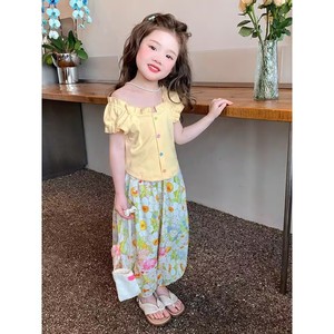 TongXingYuan Girls Summer Two Piece Set Yellow Top Floral Pants Cotton Baby Clothing Set - Product Image 2