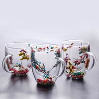 Hete Aanbieding Cadeaus voor Vrouwen 250ml 350ml Dubbelwandige Glazen Koffiemokken met Handvat en Gedroogde Bloemen
