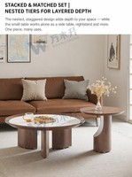 Ensemble de tables basses en noyer foncé écologiques et durables - Plateaux en pierre frittée et placage - Style moderne - Salon, bureau, hôtel et appartement