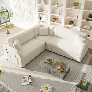 Sofá <span class=keywords><strong>Cama</strong></span> Seccional Convertible <span class=keywords><strong>en</strong></span> Forma de L de Lujo con Tela de Peluche, 85.1 Pulgadas, con Puertos USB, para el Hogar y la Oficina - Product Image 2