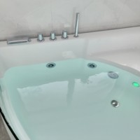 Baignoire autoportante de luxe en acrylique pour Spa, panneau en verre, baignoire de Massage, baignoire d'angle, bain à remous pour le trempage