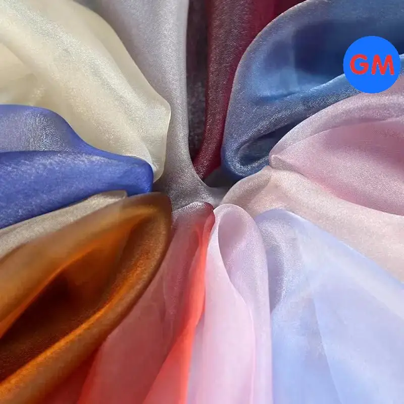 Organza colorida 100% poliéster Magic Rainbow Laser Gradient crepe Organza Lace Fabric